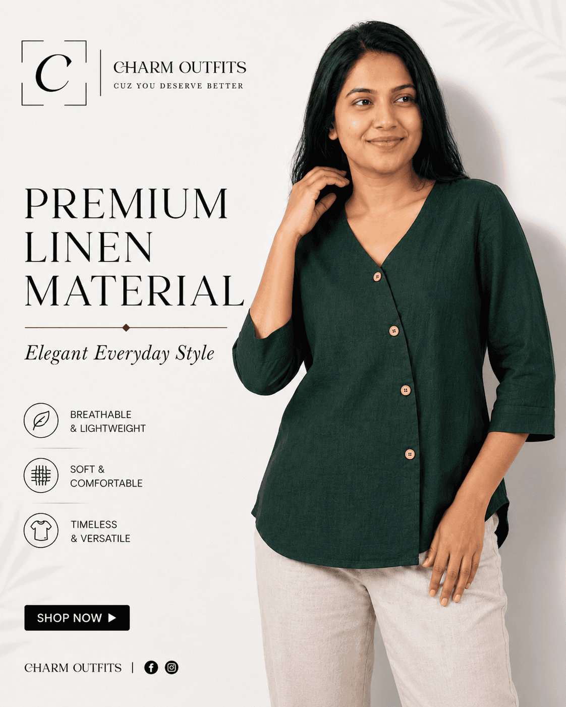 Elegant V-Neck Premium Linen Button Blouse